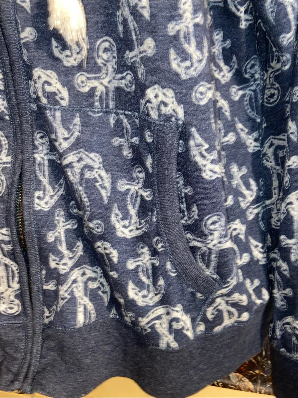 TITANIC ANCHOR PRINT ZIP HOODIE TR McTaggart Blue & White Nautical Jacket
